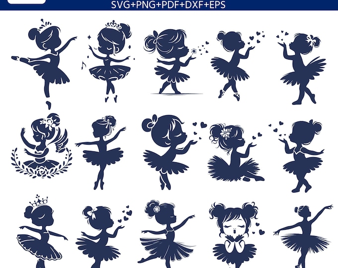 18 Ballerina Girl SVG PNG pdf eps Bundle – Cute Ballet Dancer Silhouettes for Cricut, Silhouette, Laser Cut T-Shirts, Decals & Gifts