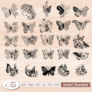 Schmetterling Floral SVG Bundle, PNG, JPG digitaler Download, Schmetterling Cricut Datei, Schmetterling Clipart, Schmetterling Blumen svg Design, cut Datei