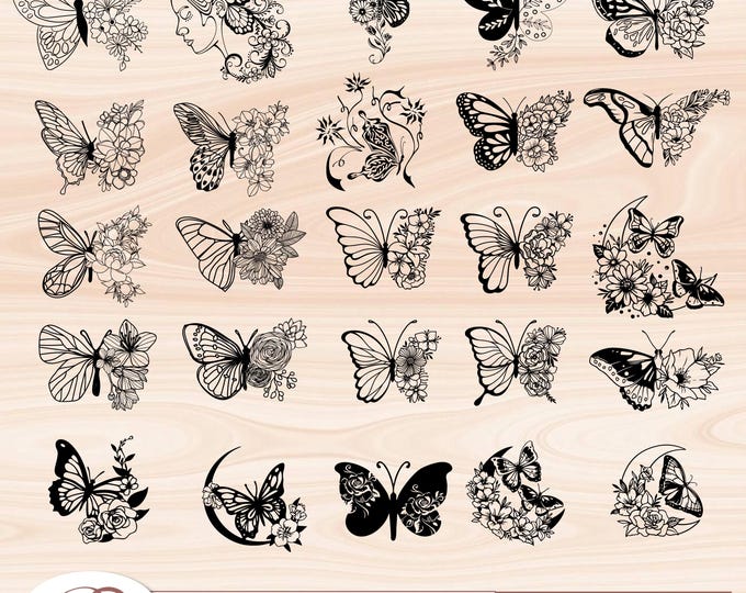 Butterfly Floral SVG Bundle – 25 Cut Files | PNG, eps, ai | Cricut & Laser Cut Compatible | Digital Download
