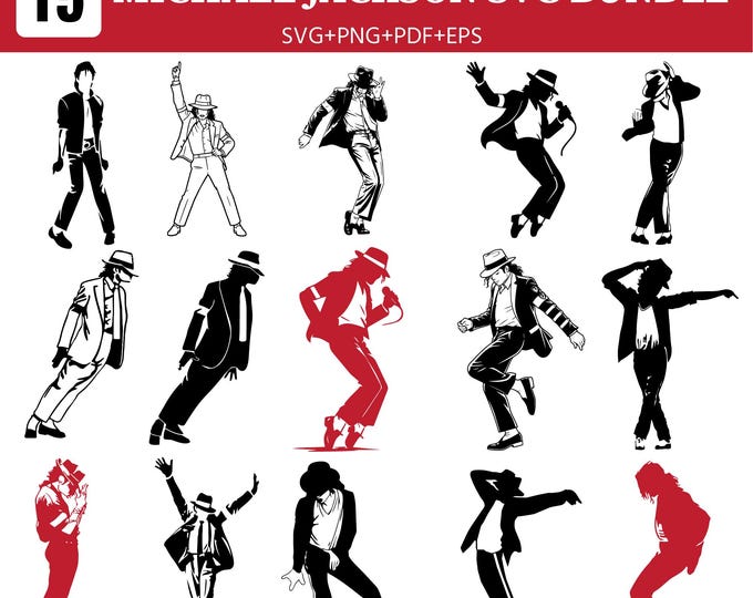 Michael Jackson SVG Bundle, 15 Dance Silhouette Files, Retro Music Icon Cut Files for Cricut, Sublimation Shirt Design Download