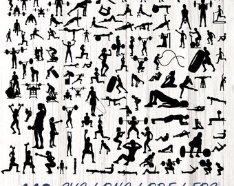 Gym Workout Silhouette SVG Bundle: Fitness Vector Graphics (Digital Download)