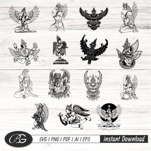 Lord Garuda SVG PNG Bundle, file di taglio indù Garuda, svg, png, mitologia induista buddista jainista aquila uccello, design di sublimazione Garuda, png Garuda