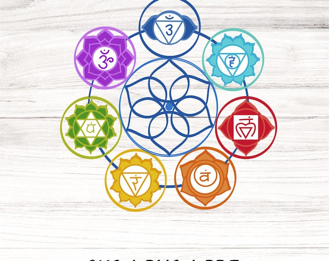 7 Chakras COLORFUL svg, Namaste Clipart, Chakra Symbols SVG, Meditation cut file, Cricut Silhouette Eps Png Dxf