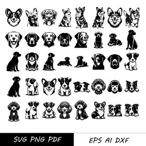42 Dog  Silhouette Pack - MEGA BUNDLE |  Dog Breed SVG Digital Download | Dog Silhouette svg, Dog face dxf, Dog Silhouette png, dog cut file