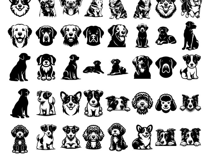42 Dog  Silhouette Pack - MEGA BUNDLE |  Dog Breed SVG Digital Download | Dog Silhouette svg, Dog face dxf, Dog Silhouette png, dog cut file
