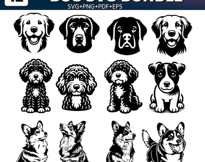 Dog SVG Bundle | 42 Cute Dog Faces Breeds png | Puppy Clipart for Cricut & Silhouette | Pet Lover Shirt Design | Dog Lover
