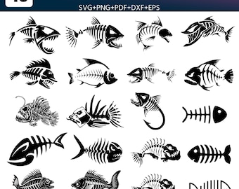 Skeleton Fish SVG Bundle: 43 Fishing Clipart Designs (Digital Download)