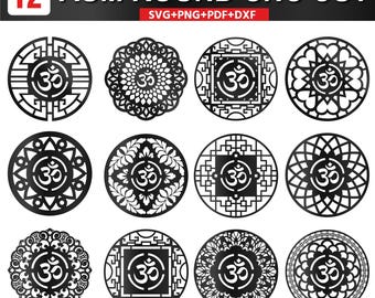 12 Aum Om Round Mandala Cut Files | Spiritual Wall Art (Digital Download)