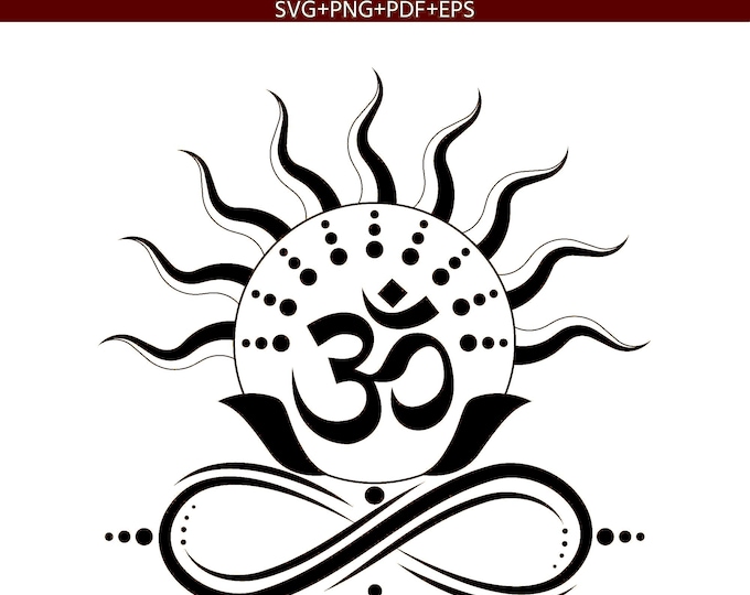 Om Meditation Symbol  - Aum Sanskrit - Svg- Png - Eps - AI - pdf - (cut file) Spiritual Sun Yoga Clipart (Digital Download)
