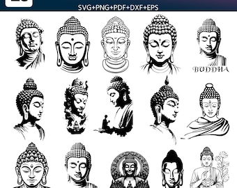 Paquete de 25 imágenes SVG de arte lineal espiritual de Buda (descarga digital)