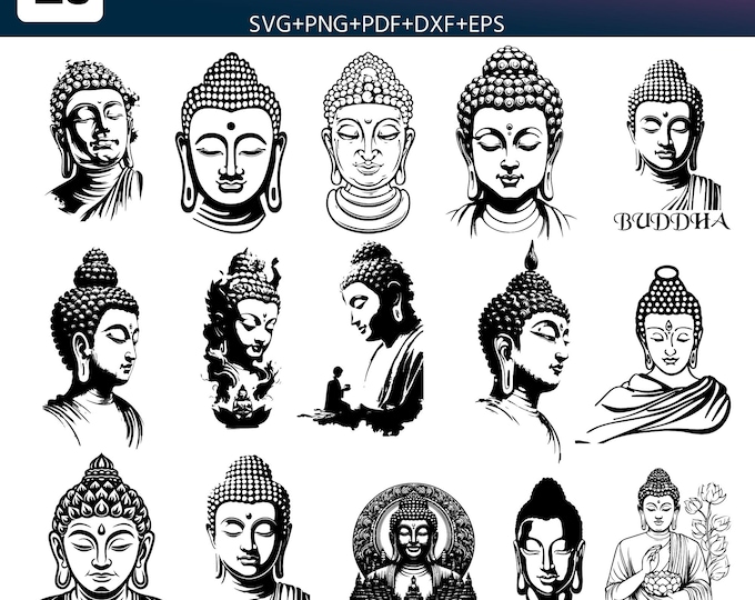 Buddha SVG Bundle | Meditation Buddha Face  PNG PDF eps | Spiritual Yoga Art | Zen Wall Decor | Cricut Cut Files | Instant Download