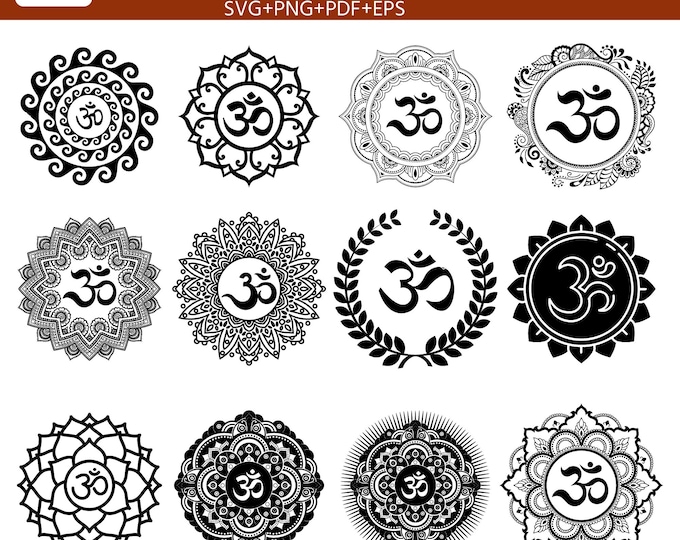 Om Mandala SVG Bundle | 24 Sacred Aum Symbol Designs | Om Yoga Meditation Mandala Clipart | Cricut Silhouette Laser Engraving