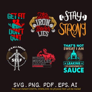 Gym Workout SVG Bundle: Fitness T-Shirt Designs (Digital Download)