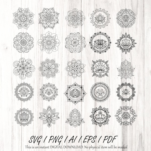 Sacred Lotus svg bundle, 25 sacred floral symbols, geometry mandala, svg ai eps png files, Cut files, Cricut, lotus Silhouette cut file