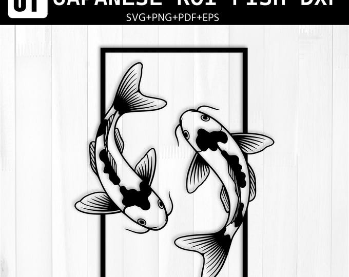 Japanese Koi Fish DXF File | Laser CNC Cut Wall Art | Digital Download