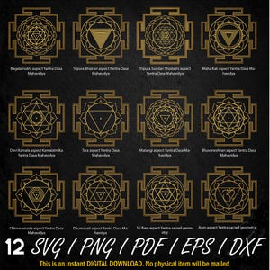 12 bundle di geometria sacra yantra indiano svg, 12 simboli sacri, mandala di geometria, file svg ai eps png, file di taglio, Silhouette, Glowforge