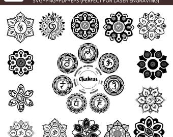 7 Chakras SVG bundle, 17 assets Clipart, Yoga SVG, Chakra Symbols SVG, Meditation cut file, Digital Cut File,  Cricut Silhouette Eps Png Dxf