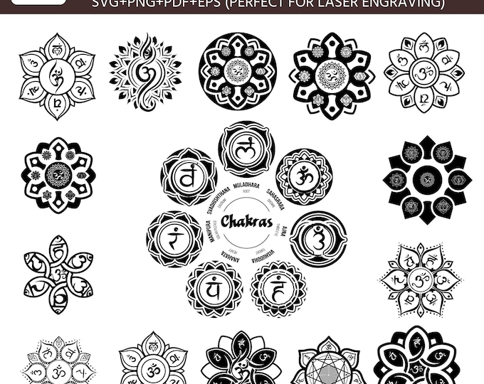 7 Chakras SVG bundle, 17 assets Clipart, Yoga SVG, Chakra Symbols SVG, Meditation cut file, Digital Cut File,  Cricut Silhouette Eps Png Dxf