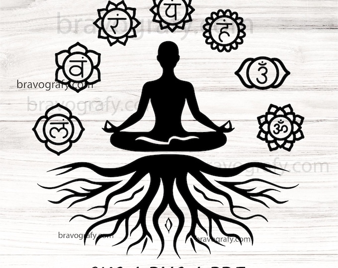 7 Chakras wave root SVG, Namaste Clipart, Yoga SVG, Chakra Symbols SVG, Meditation cut file, Digital Cut File,  Cricut Eps Png Dxf htv, dtf