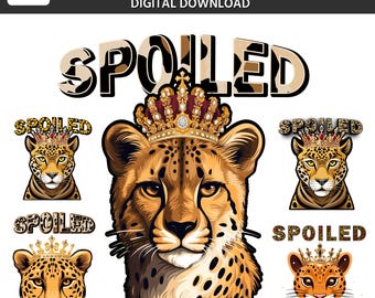 Spoiled Leopard PNG, Jeweled Crown, Sublimation Design Vertical Stripe Boujee Shirt, Leopard Tiara PNG (Digital Download)