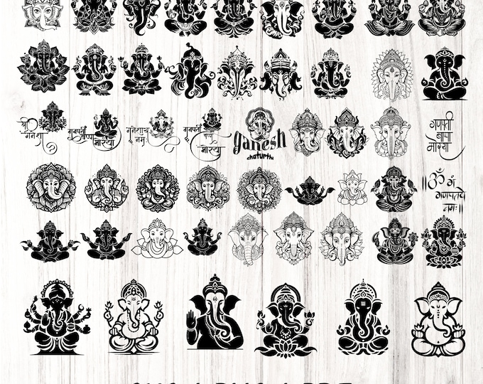 51 Indian Worship Lord Ganesha svg bundle, Stickers, Laser Cut, Cricut, Silhouette, Indian god T-Shirt Design, SVG, PNG & PDF Formats