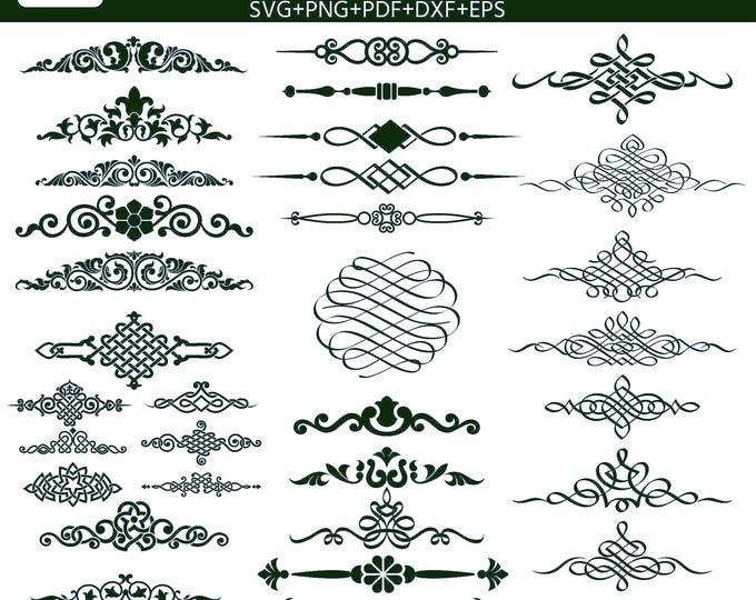 30 Decorative Elements SVG Bundle | Vintage Flourish Borders Dividers SVG | Ornamental Swirls Clipart png cut file | Wedding Invitation svg