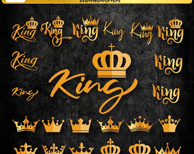 King Crown Golden SVG Bundle – Royal Crown Clipart for Cricut & Silhouette – King Lettering Designs svg png pdf Instant Download