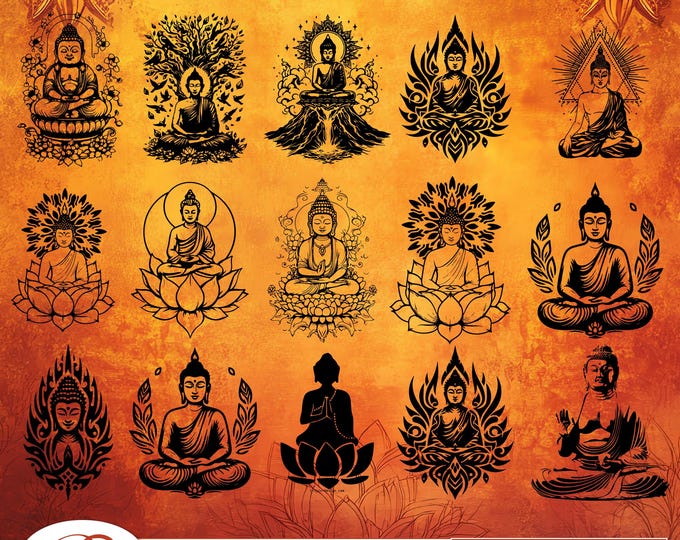 Buddha SVG Bundle, PNG, Hand Drawn Buddha Tree Vector Illustration,  Buddhism Clipart, SVG Files For Laser Engraving