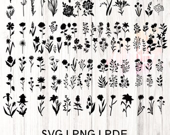 Wildflower SVG Bundle: Floral Sketch, Silhouette Files (Digital Download)