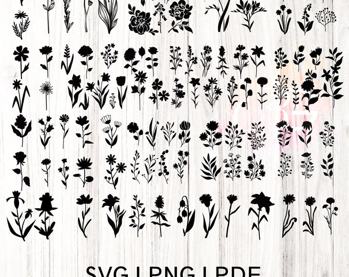 Wildflowers svg, Floral svg, Wild flower svg, flower sketch svg, silhouette bundle, flowers Silhouette Files, Easy Cut, Instant Download