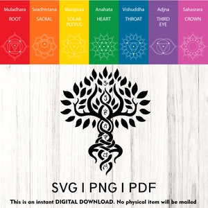 7 Chakras Tree SVG, Namaste Clipart, Yoga SVG, Chakra Symbols SVG, Meditation cut file, Digital Cut File,  Cricut Silhouette Eps Png Dxf