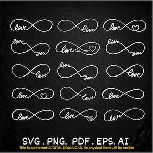 Infinity LOVE SVG, lot de svg infini, svg de la Saint-Valentin, fichier coupé amour, svg mariage, svg amour, infinité et au-delà de l'amour, amour infini Png