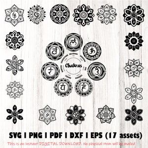7 Chakras SVG bundle, 17 assets Clipart, Yoga SVG, Chakra Symbols SVG, Meditation cut file, Digital Cut File,  Cricut Silhouette Eps Png Dxf