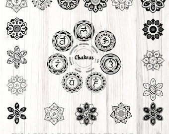 7 Chakras SVG bundle, 17 assets Clipart, Yoga SVG, Chakra Symbols SVG, Meditation cut file, Digital Cut File,  Cricut Silhouette Eps Png Dxf