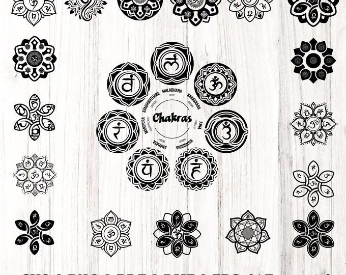 7 Chakras SVG bundle, 17 assets Clipart, Yoga SVG, Chakra Symbols SVG, Meditation cut file, Digital Cut File,  Cricut Silhouette Eps Png Dxf