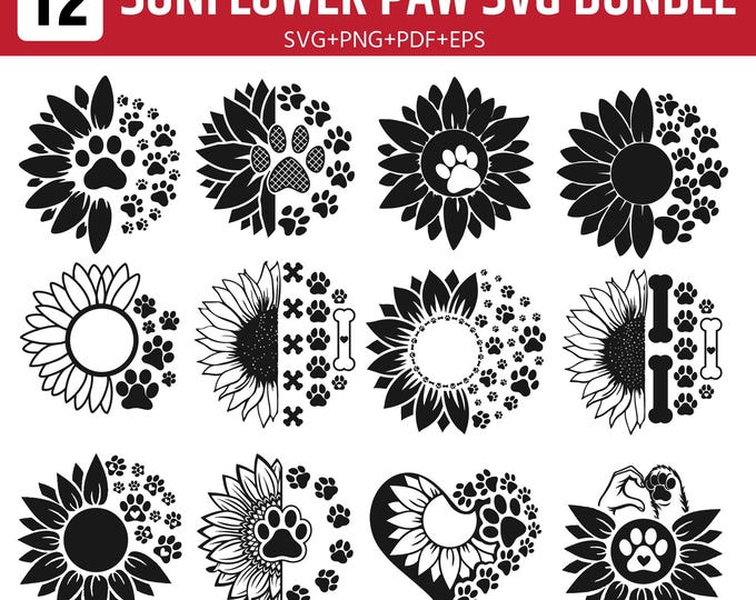 Sunflower Paw Print SVG PNG | Sunflower Dog Print svg | Dog mom svg | Sunflower mama svg | pawsitive svg | dog Cut File | Dog Svg files