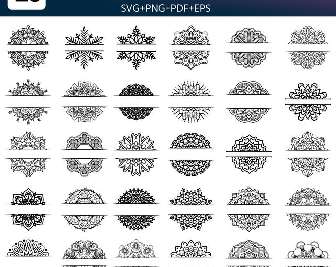 25 Split Mandala SVG Bundle | Half Mandala SVG Cut Files | Mandala Frame SVG | Cricut Silhouette Laser Engraving Files