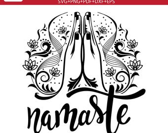 Namaste Yoga SVG, Prayer Hands SVG, Spiritual Lotus Wall Art, Yoga Symbol Cut File, Meditation Digital Download