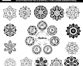 7 Chakras SVG Bundle | Yoga Meditation Chakra Symbols  | Spiritual Mandala Vector Files for  Silhouette & Laser Engraving | Sacred Geometry