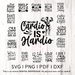 Pacchetto PDF di 20 file SVG e PNG per allenamento, pacchetto PNG per palestra, maglietta fitness PNG, PNG motivazionali, maglietta da allenamento PNG, citazioni sulla palestra, file di taglio per palestra