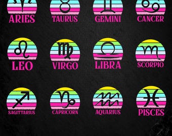 Retro Zodiac Signs SVG Bundle: Constellation Clipart (Digital Download)