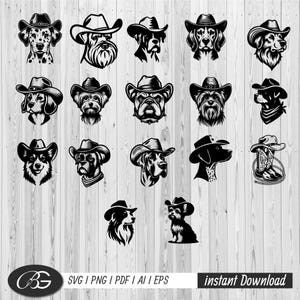 Bundle svg silhouette cowboy chien, svg cowboy chien | fourrure maman svg | fichier coupé cow-boy | chapeau de chiot svg | énonciations de chien svg | Fichiers Svg pour les amoureux des chiens