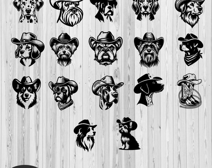 Dog cowboy silhoutte svg bundle, dog cowboy svg | fur mom svg | cowboy cut file | puppy hat svg | dog sayings svg | Dog lovers Svg files