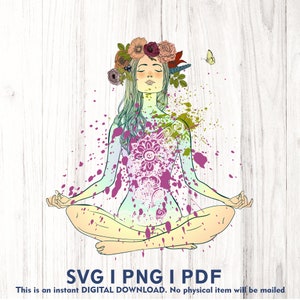 Yoga Mädchen Aquarell Sublimation Yoga SVG png, pdf, Yoga SVG, Meditation Sublimation, Frauen Empowerment SVG, Girl Power motivierende Png