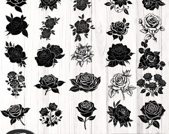 Rose Flower SVG Bundle | Floral SVG | Wild Flower Silhouette | Digital Download