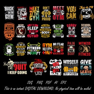 27 Workout SVG png PDF Bundle, Gym png Bundle, Fitness TShirt png, Motivational Mega PNG bundle, Workout Shirt Quotes, Gym Cut File