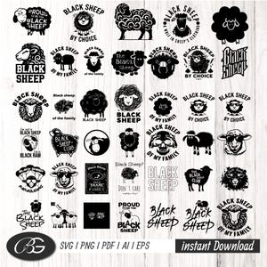 Pacote SVG Ovelha Negra por Escolha | Ovelha Anticonformista e Rebelde SvG | 20 Desenhos à Mão para Sublimação Cricut | PNG SVG Digital