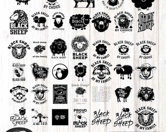 Black Sheep By Choice SVG Bundle | Anti Conformist & Rebel Sheep SvG | 20 Hand Drawn Designs for Cricut  Sublimation | PNG SVG Digital