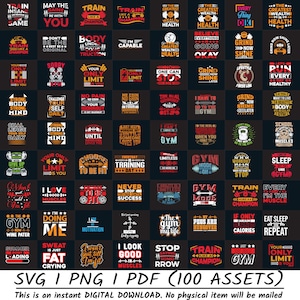 100  Workout SVG png PDF Bundle, Gym png Bundle, Fitness TShirt png, Motivational Mega PNG bundle, Workout Shirt Quotes, Gym Cut File