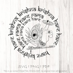 Culte indien Lord Krishna couper fichier, autocollants, découpés au laser, Cricut, Silhouette, conception de t-shirt dieu indien, formats SVG, PNG et PDF